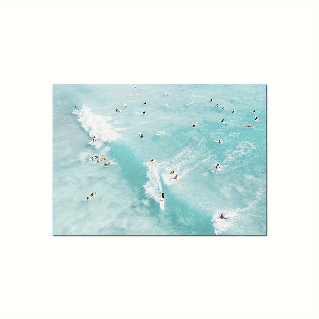 1pc Dynamic Aerial Surfers Canvas Wall Art - Frameless, Minimalist Beach & Ocean Scene Print for Living Room, Bedroom, Dorm | Mo