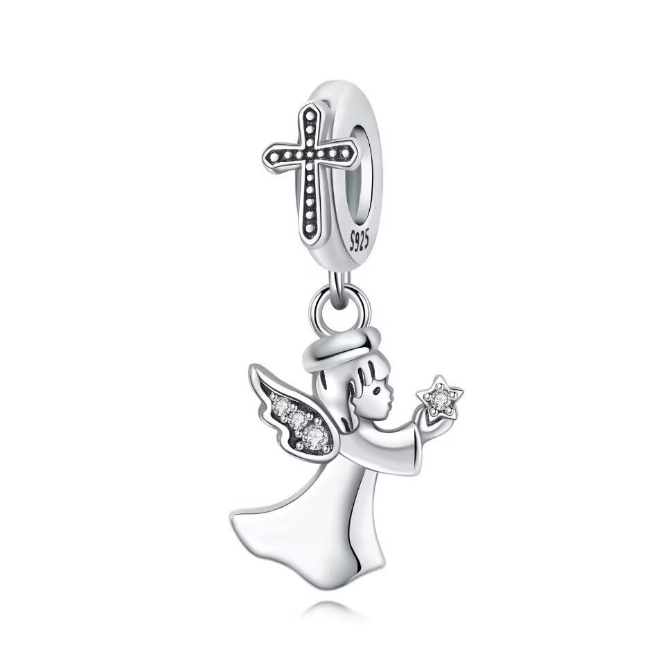 New Fashion Copper Religious Beliefcross Angel Beading Pendant Fit Original Charms Bracelet Women Jewelry Gift