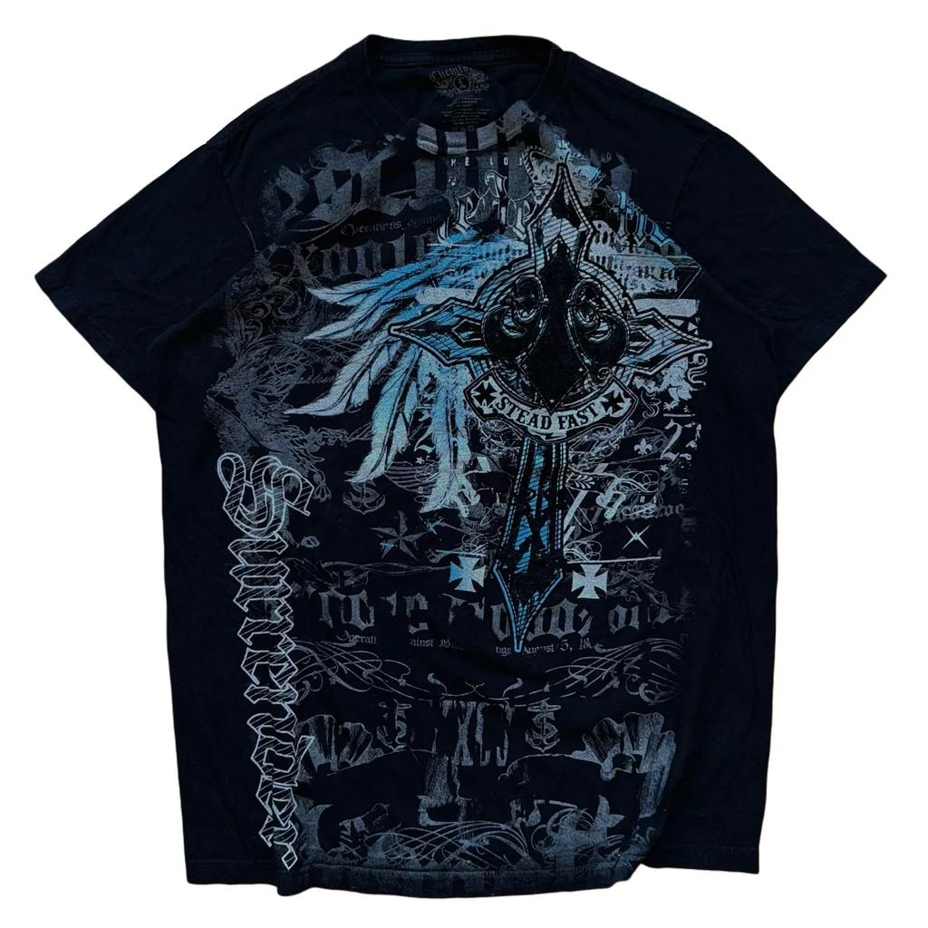 Southpole Y2K Vintage Graphic Tee Distressed Oversized Unisex T-Shirt with Gothic Print Streetwear Retro Soft Shirt