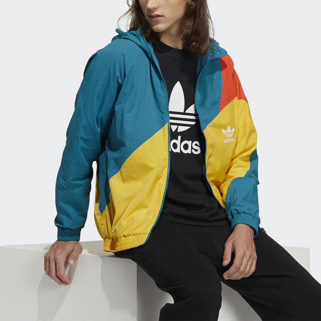 Adidas Originals Trefoil Windbreaker With Logo Print And Color Block Men Jackets Energy-Duck-Green H46705