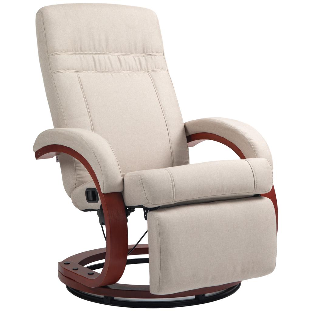 135 degrees Manual Reclining Swivel Chair, with Footrest - Beige