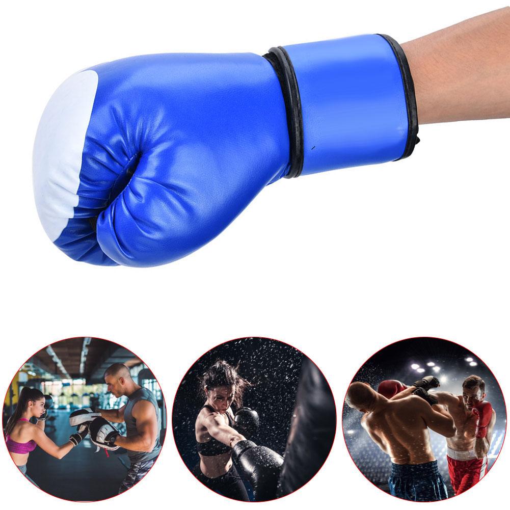 1 Pair PU Leather Boxing Gloves Sanda Punching Sparring Sandbag Training Mitts (Blue)