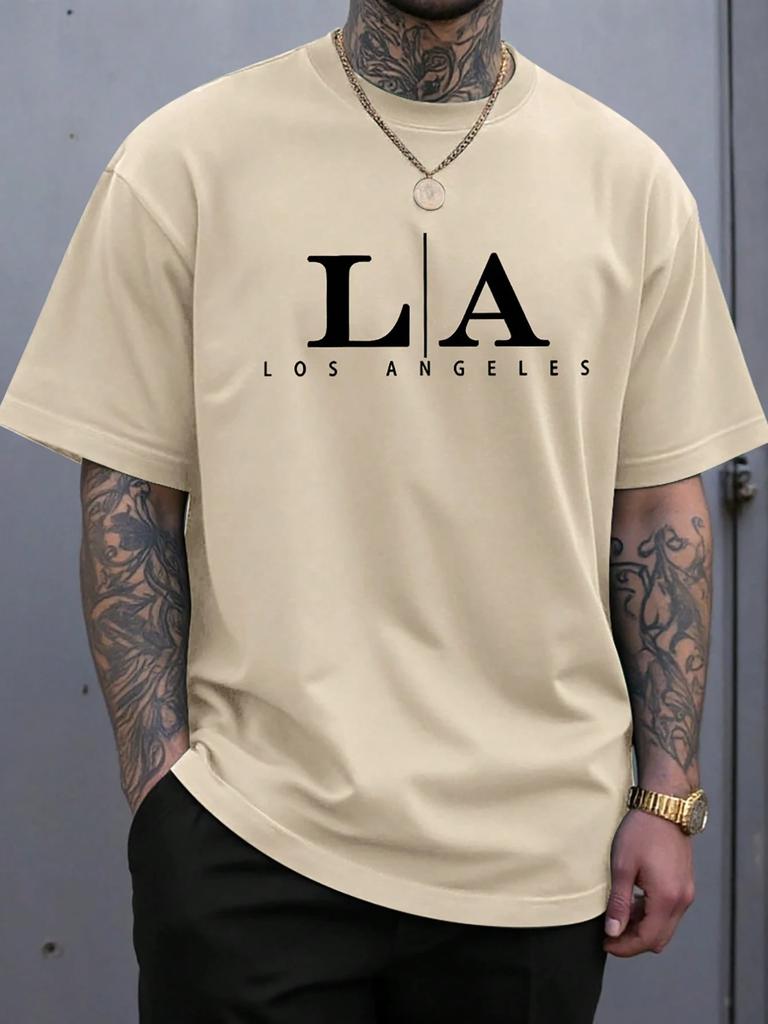 Mens Fashion Round Neck Short Sleeve Letter Graphic Casual TShirt Los Angeles T Shirt Harajuku Oversized T Shirt  Men Clothing
