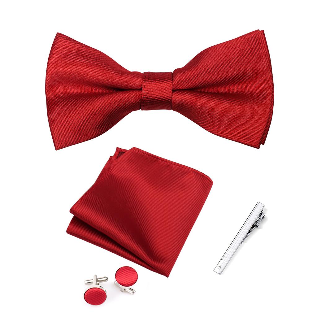 Elegante Set Regalo Uomo Papillon 4 Pezzi Papillon Monocolore Fazzoletto da Tasca Gemelli Fermacravatta Accessori per Abito Business Matrimonio Formale