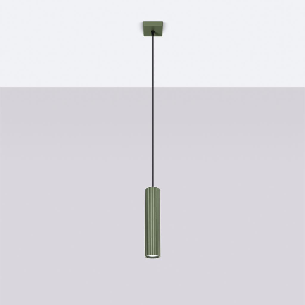 Modern Olive Green Fluted Tube Pendant Lamp for Bedroom, Kitchen, Island, 1xGU10 10W KARBON Sollux Lighting