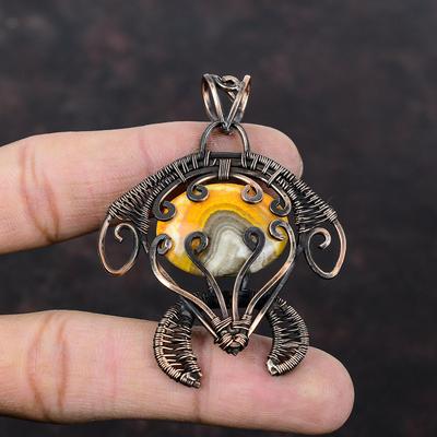 Hummeljaspis Anhänger Kupferdraht umwickelter Anhänger Echter Edelsteinanhänger Kupferschmuck Schildkrötenanhänger Handgefertigter Anhänger Geschenk für Ihn