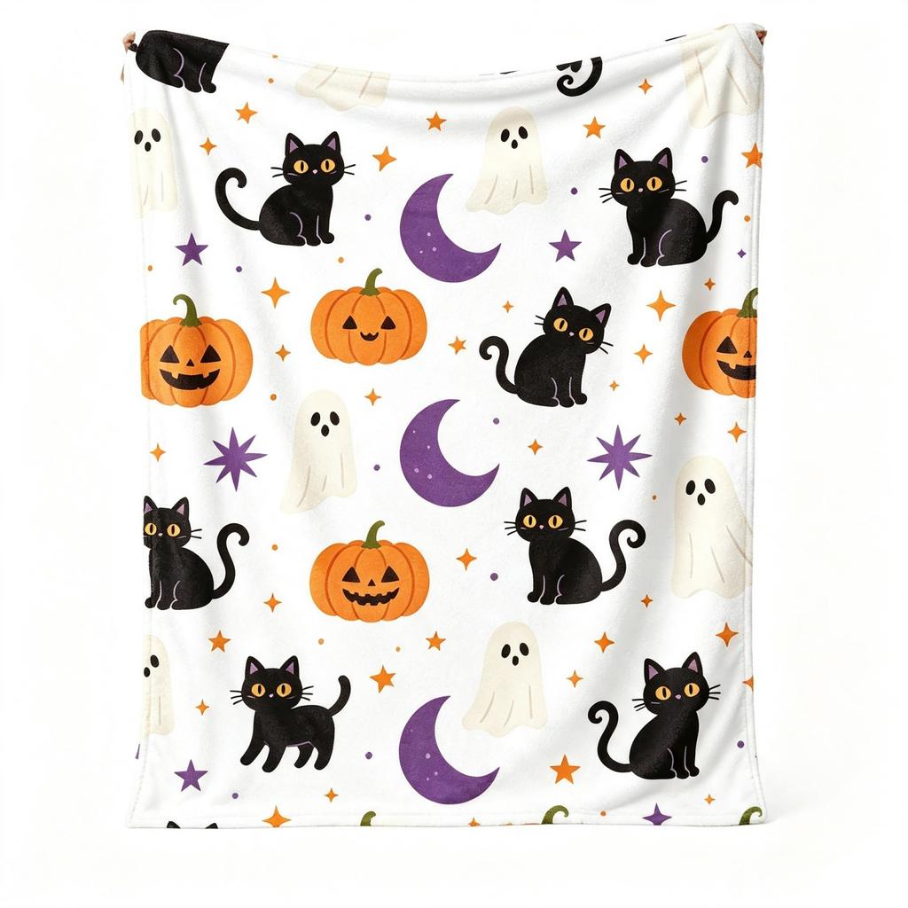 Halloween Flannel Blanket for Bed and Couch - Soft Cozy Lightweight Throw