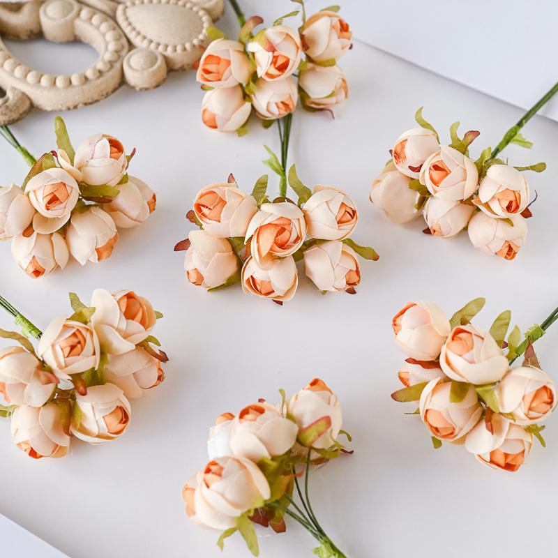 6Pcs Bouquet Multicolor Silk Roses Bouquet Vases for Home Decor Wedding Decorative Flowers Wholesale Christmas Wreath Scrapbook