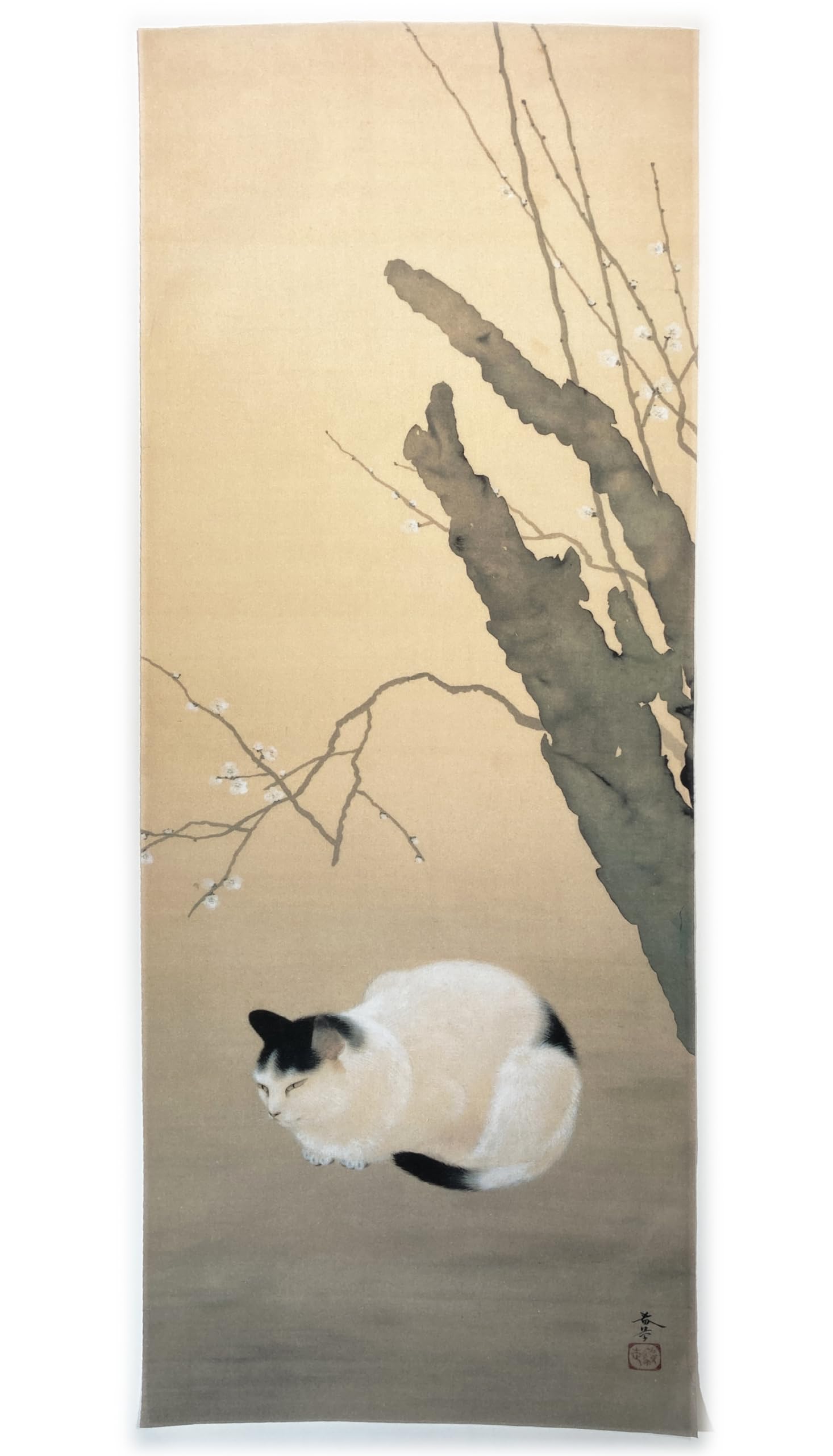 

hand towel from the past and and Plum by Hishida Shunso Ukiyo-e present, Cat Blossom бежевий