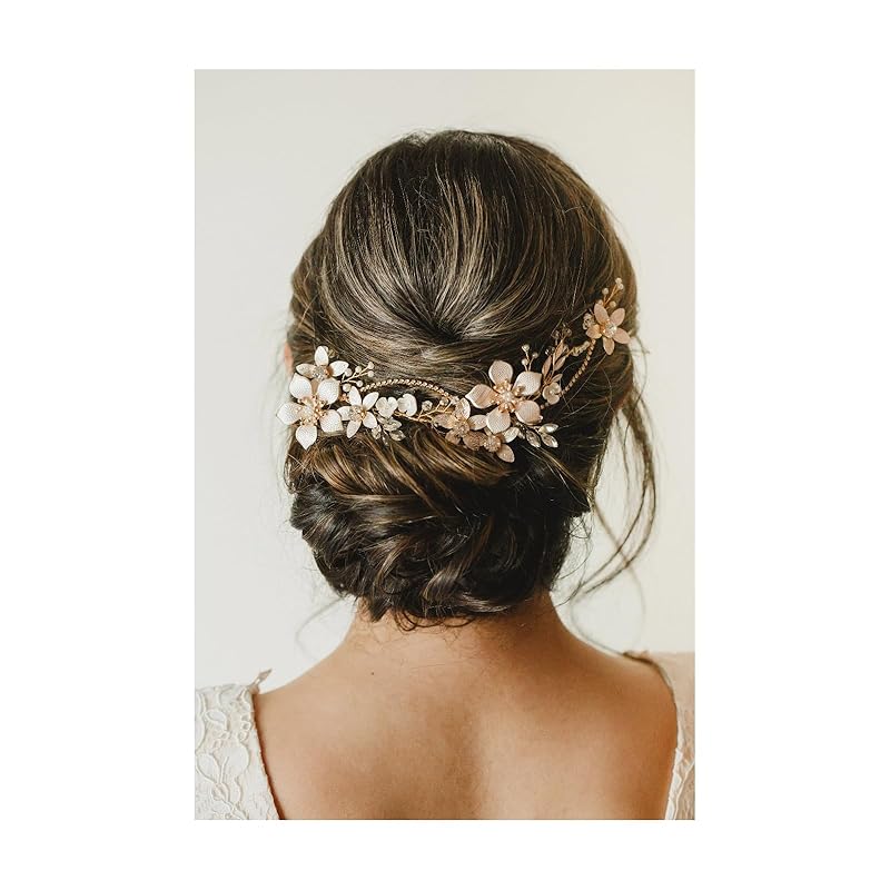 

SWEETV Золотые свадебные головные украшения для невесты Цветочная свадебная повязка на голову Лоза для волос Кристальные украшения для волос для женщин 1 Count (Pack of 1) золотой