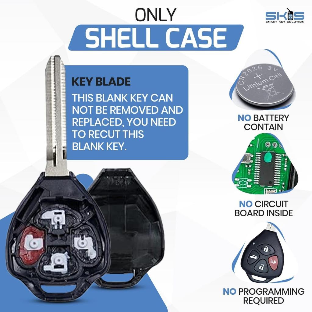 Key Fob Keyless Entry Remote Shell Case & Pad Fits Toyota 2008-2013 Avalon / 2007-2011 Camry / 2008-2013 Corolla / 2009-2014 Venza (HYQ12BBY,