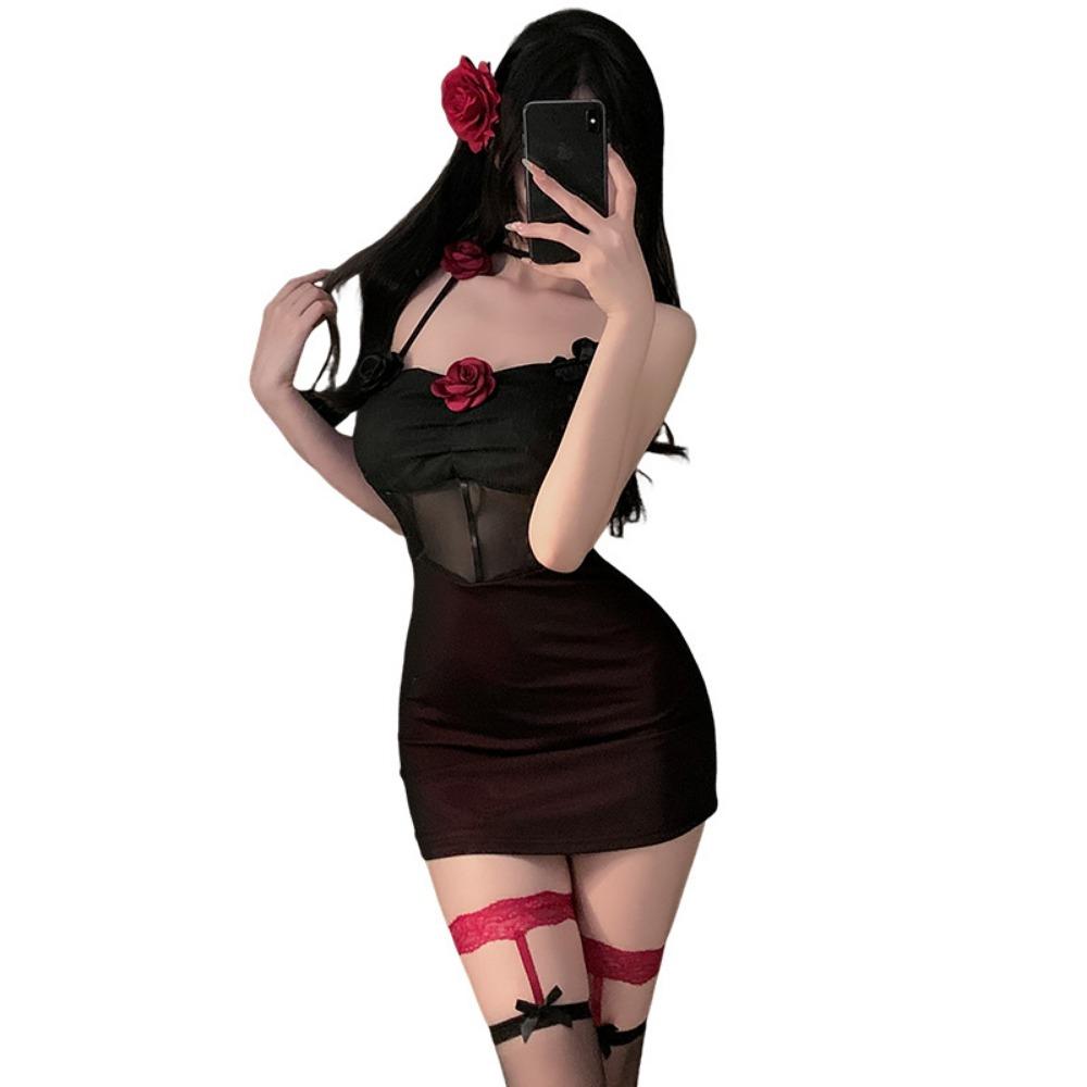 Xianyi Erotic Underwear Pure Flirting Abstinence Pajamas Three-dimensional Flower Sexy Perspective Hip Skirt Set 328