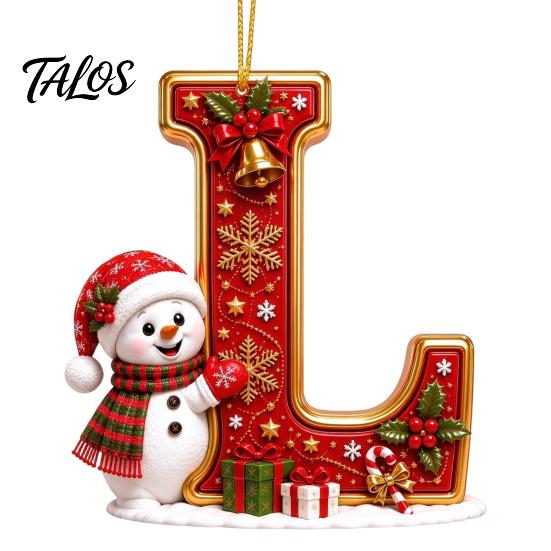 Indoor Holiday Decorations Cute Snowman Letter Christmas Ornament, 2D Flat Personalized A-Z Alphabet Gifts for Family Friends Acrylic Hanging Pendant