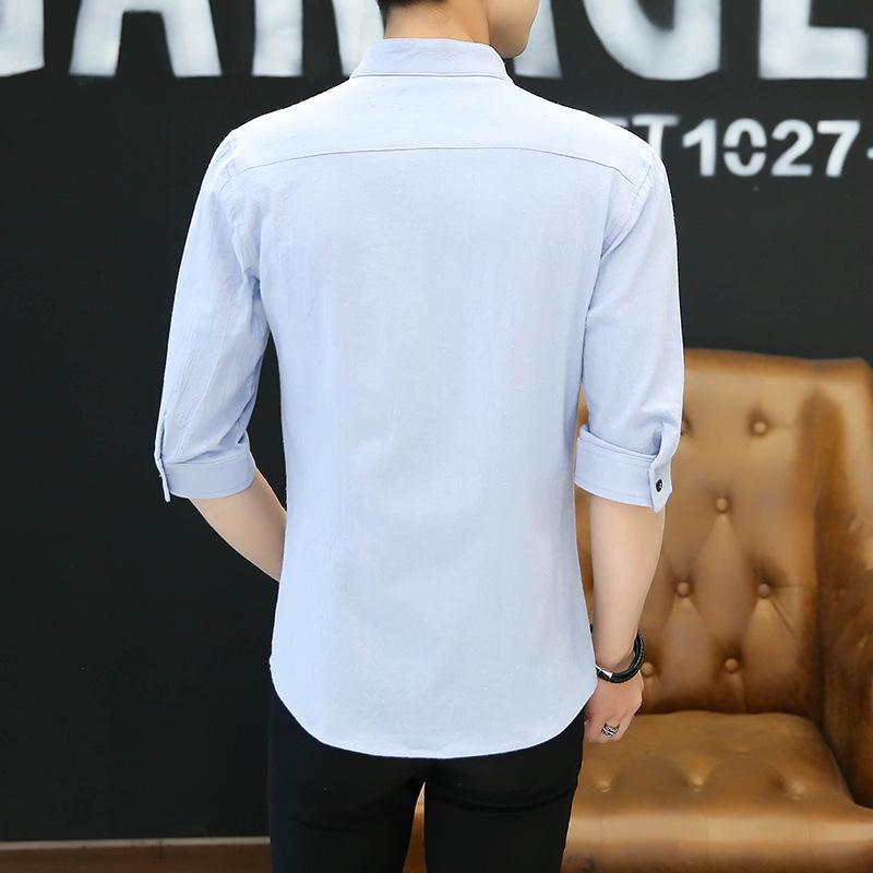 Men's Slim Fit Stand-up Collar Shirt: Short & Long-Sleeved Korean Style for Spring/Autumn