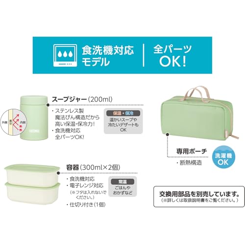 Dishwasher-safe Model: Thermos Vacuum Insulated Soup Lunch Set, 800ml, Dusty Green, with Dedicated Insulated Pouch. Washable Pouch. Microwave-safe Lun