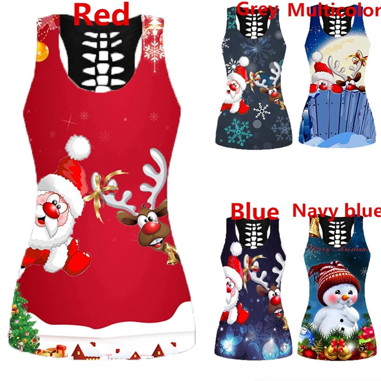 

Женская повседневная майка без рукавов с открытой спиной и рождественским принтом