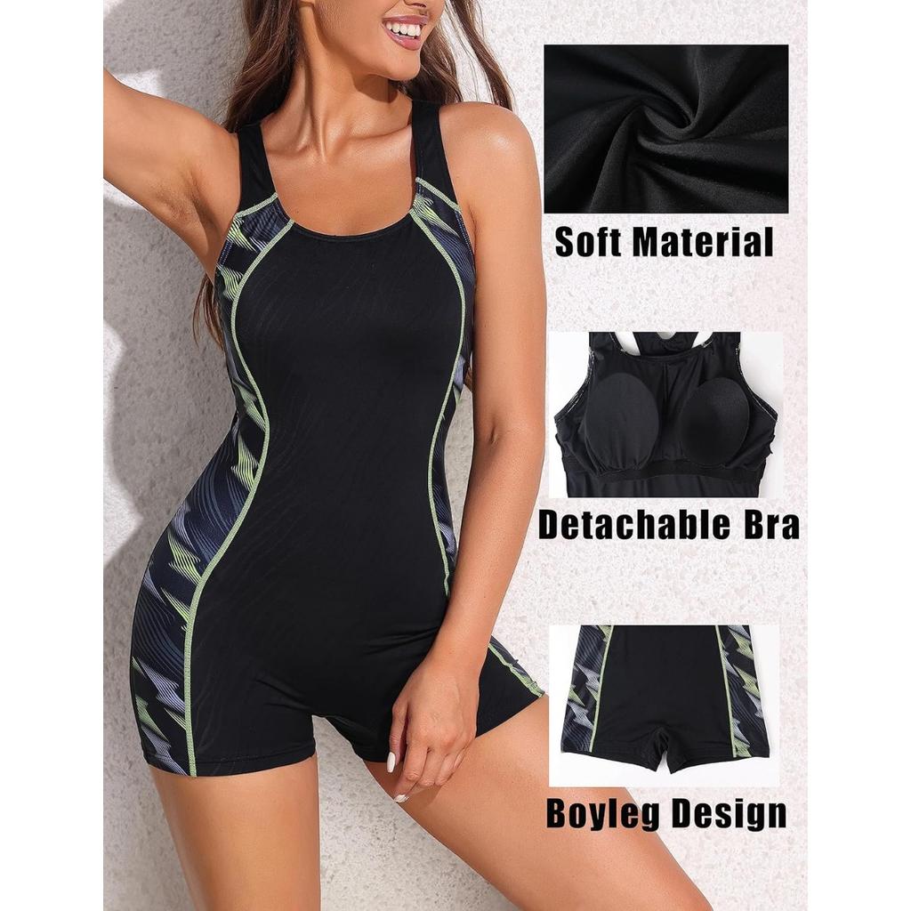 CHARMLEAKS Womens One Piece Swimsuits Boyleg Athletic Swimwear Conservative Training Bathing Suits