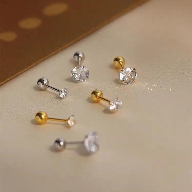 High Quality 3mm 4mm 5mm Little Zircon Stud Earrings for Women Exquisite Silver Color Stainless Steel Piercing Earring Jewelry