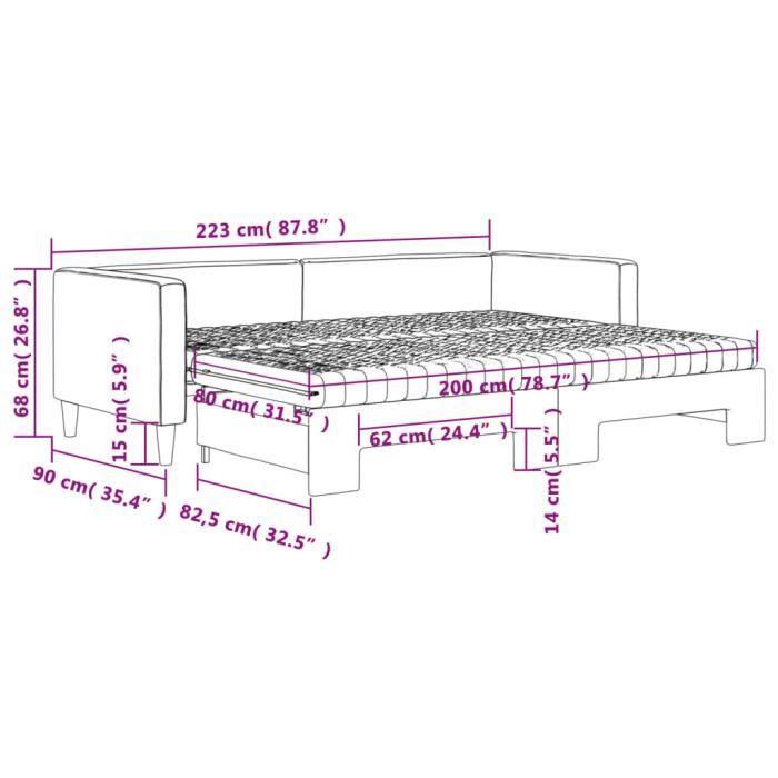 VidaXL Lit de jour avec gigogne et matelas gris foncé 80x200 cm tissu 3196592