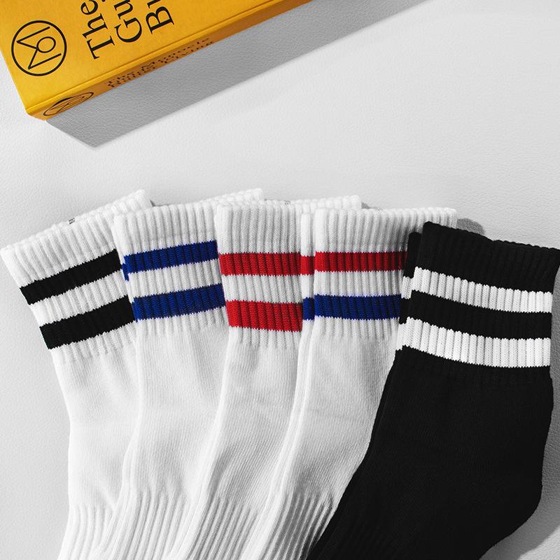 Men's Mid-Calf Striped Academy Style Cotton Socks for Autumn/Winter Sports