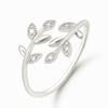 Trendy Shiny Crystal Leaf Ring Minimalist Retro Silver Color Adjustable Opening Rings For Women Party Wedding Jewelry Anillos
