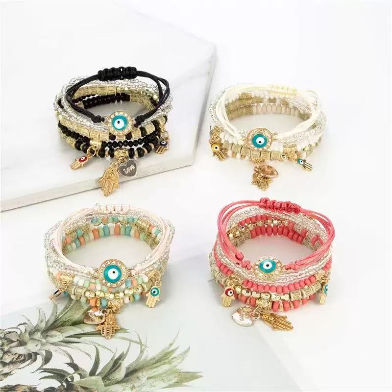 Handmade Beaded Bracelets Retro Multi - Layer Ethnic Style Creative Irregular Geometric Shapes Jewelry for Women
