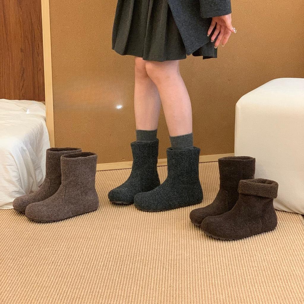 Women's Fashion Lightweight Height-enhancing Soft Sole Winter Warm Fur One Snow Boots Velvet Lined Non-slip Casual Sports Cotton Boots