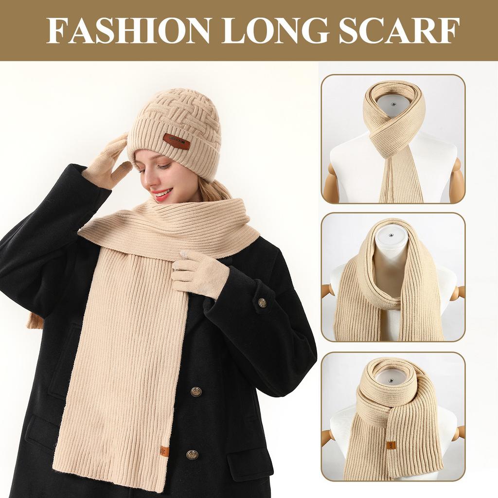 New Knitted Hat, Scarf and Gloves Three-piece Women's Winter Outdoor Plush Warm Wool Knitted Hat