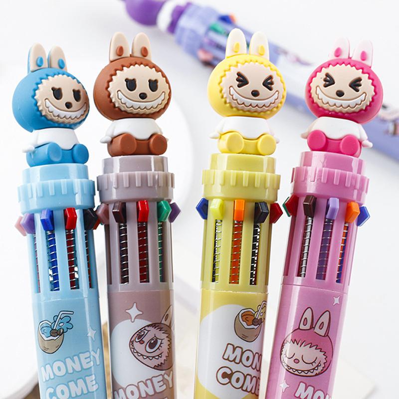 Cartoon Cute Labubu Ten-Color Ballpoint Pen Students Supplies School Office Writing Supplies Cute Gift Stationery Ball Point