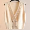 Dames Lente Frans Vintage Gebreide Trui Herfst Dubbelrijig Mouwloos Vest V-Hals Kort Slank Makend Vest