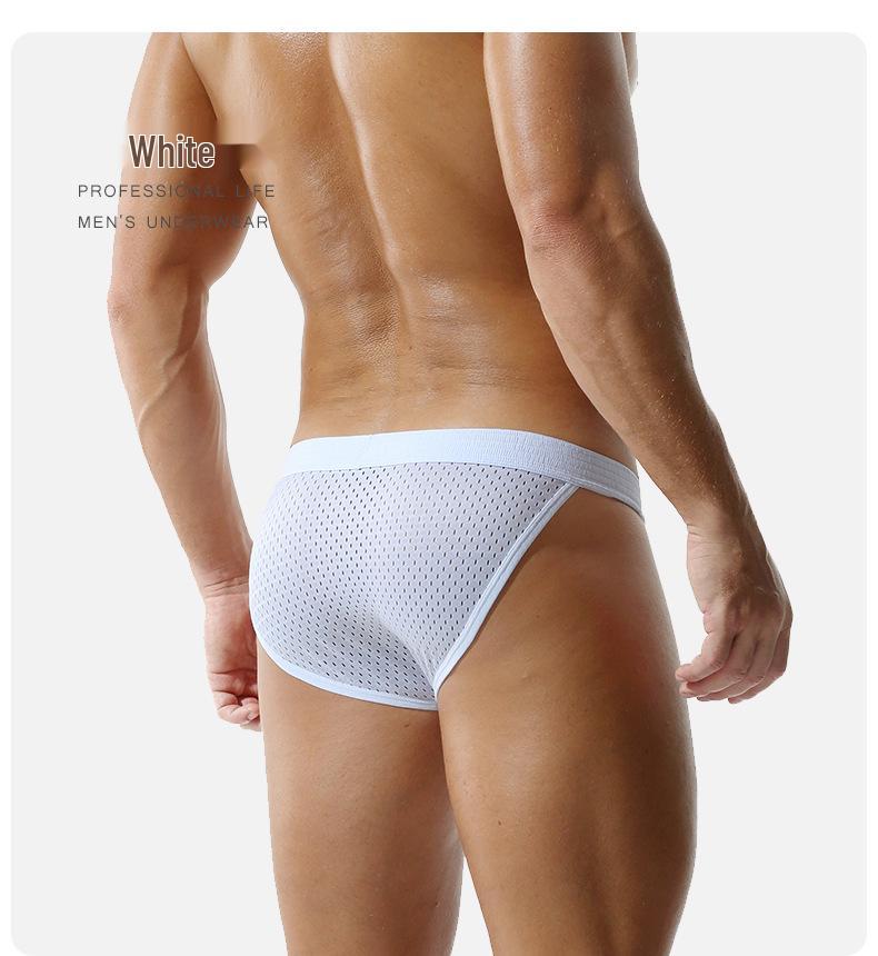 Men's Wide Waist Mesh U-Pouch Low Waist Sports Underwear, Large Size, Breathable High Cut Design