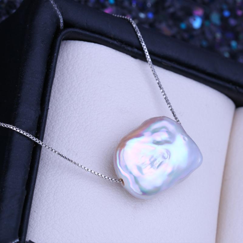 LSOOYH Natural Freshwater Big Baroque Pearl Pendant Classic Silver Color Pendant Necklaces For Women Girl Birthday Gift