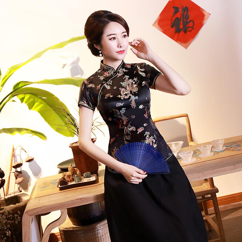 

Ladies Satin Shirt Plus Size Blouse Chinese Style Tang Clothes Satin Shirt Tops Button Down Qipao Female Wedding Clothing 6XL