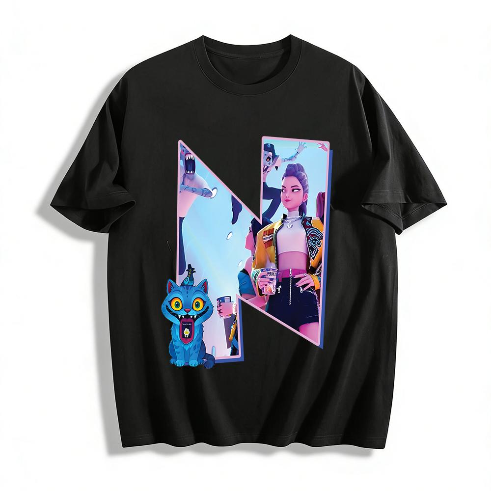 

Cyberpunk Cool Girl Printed T-shirt Trendy Blue Cat Street Style Loose Casual Unisex Top Pure cotton T-shirt XXS
