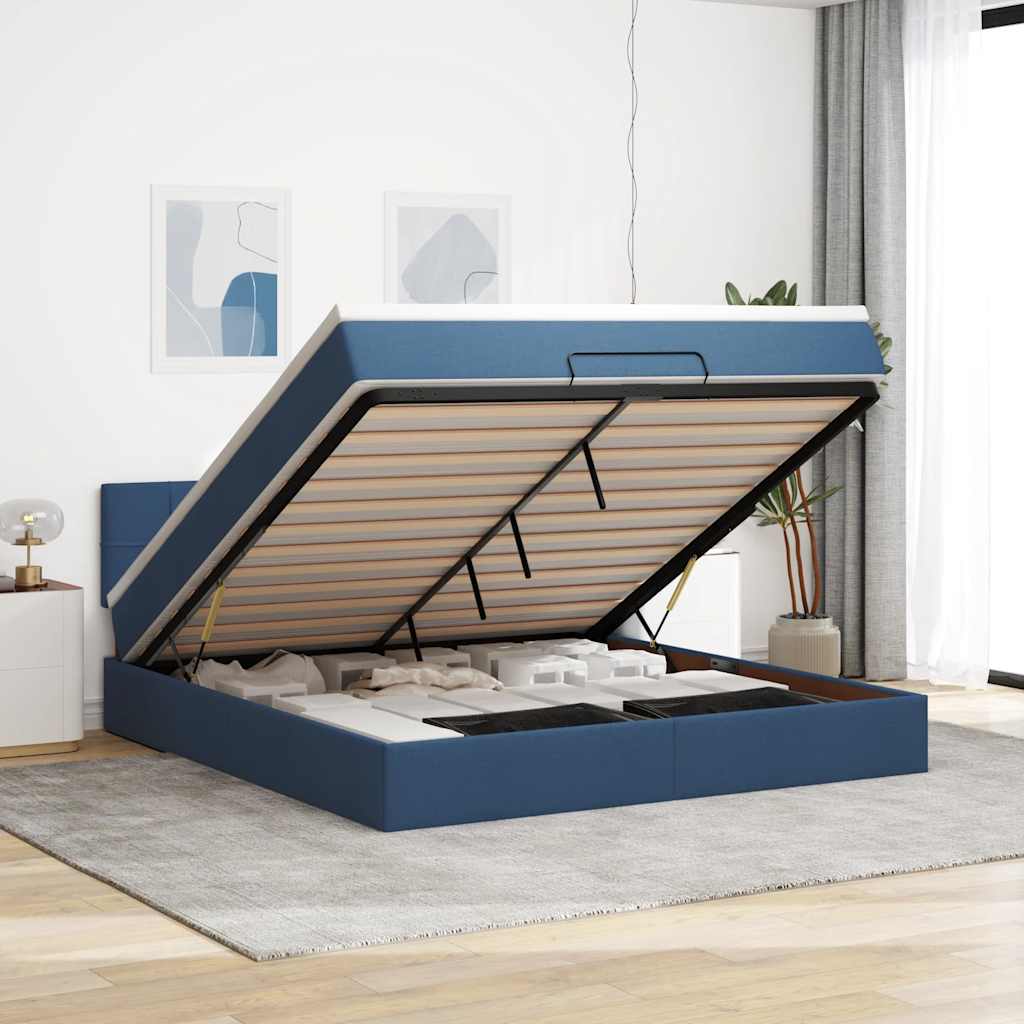 Ottoman Bed with Mattress & LEDs Blue 160x200 cm Fabric