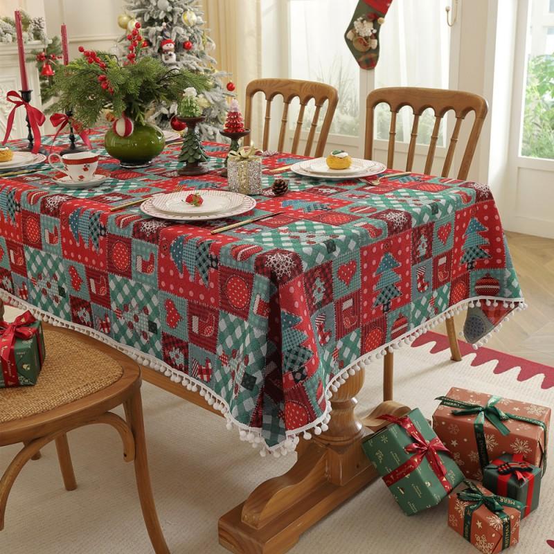Christmas Tree Decor Woven Jacquard Tablecloth Rectangular Table Cover Dining Coffee