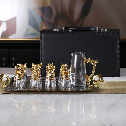 Twelve Zodiac Liquor Wine Glass Set Household Small Wine Glasses Hip Flasks Chinese Imitation European Drinkware Exquisite Gift