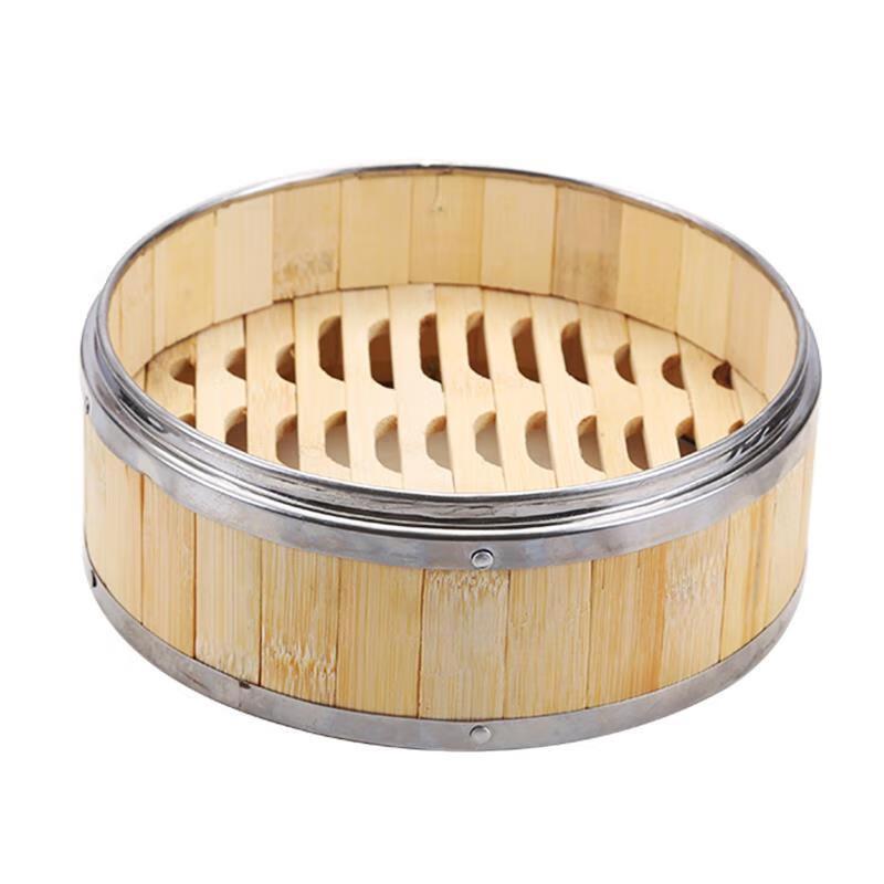 Bamboo Steamer Basket with Stainless Steel Rim