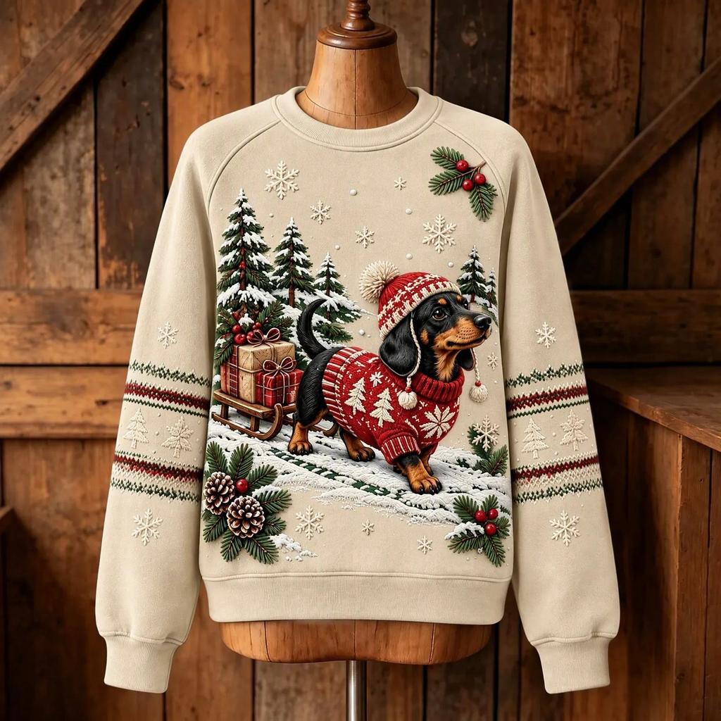 Women's Christmas Print Crewneck Long Sleeve Sweatshirt Casual Holiday Pullover Top