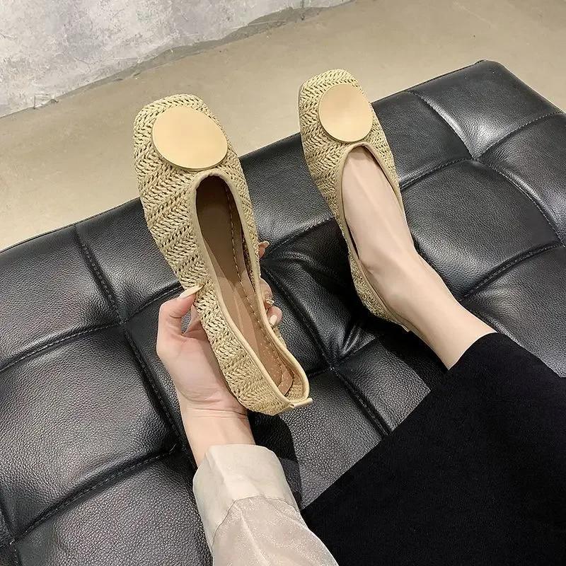 Fashion Fashion Leather Casual Ladies Footwear Flats Flat Apricot Women's Shoes Kawaii Cute Square Toe With Bow Shoe Young Wholesale