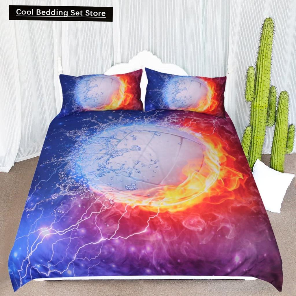 Set Lenjerie de Pat Volei Sporturi King Queen Husă de Plapumă Tematică Minge Foc și Apă Husă de Plapumă Poliester Husă de Pilotă