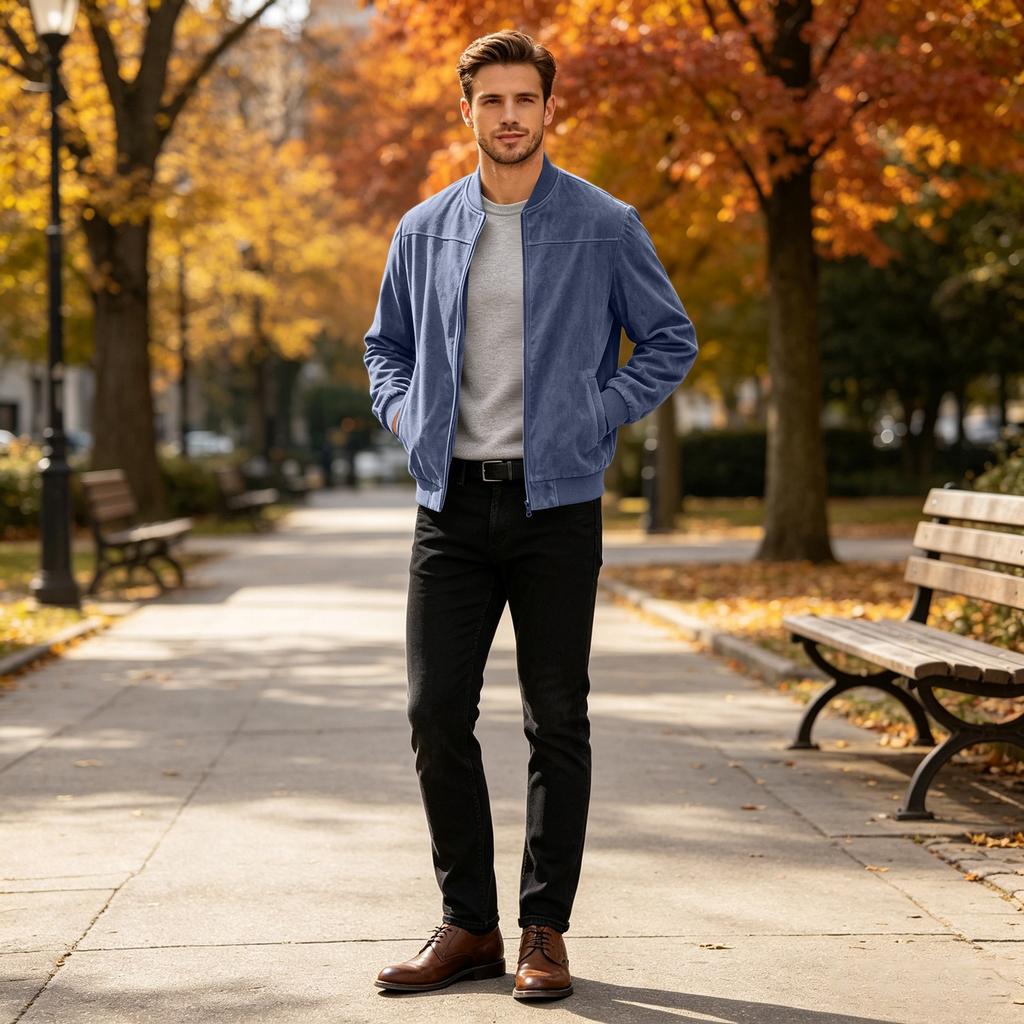 Men's Full Zip Loose Fit Stand Collar Jacket with Soft Texture for Casual Commute