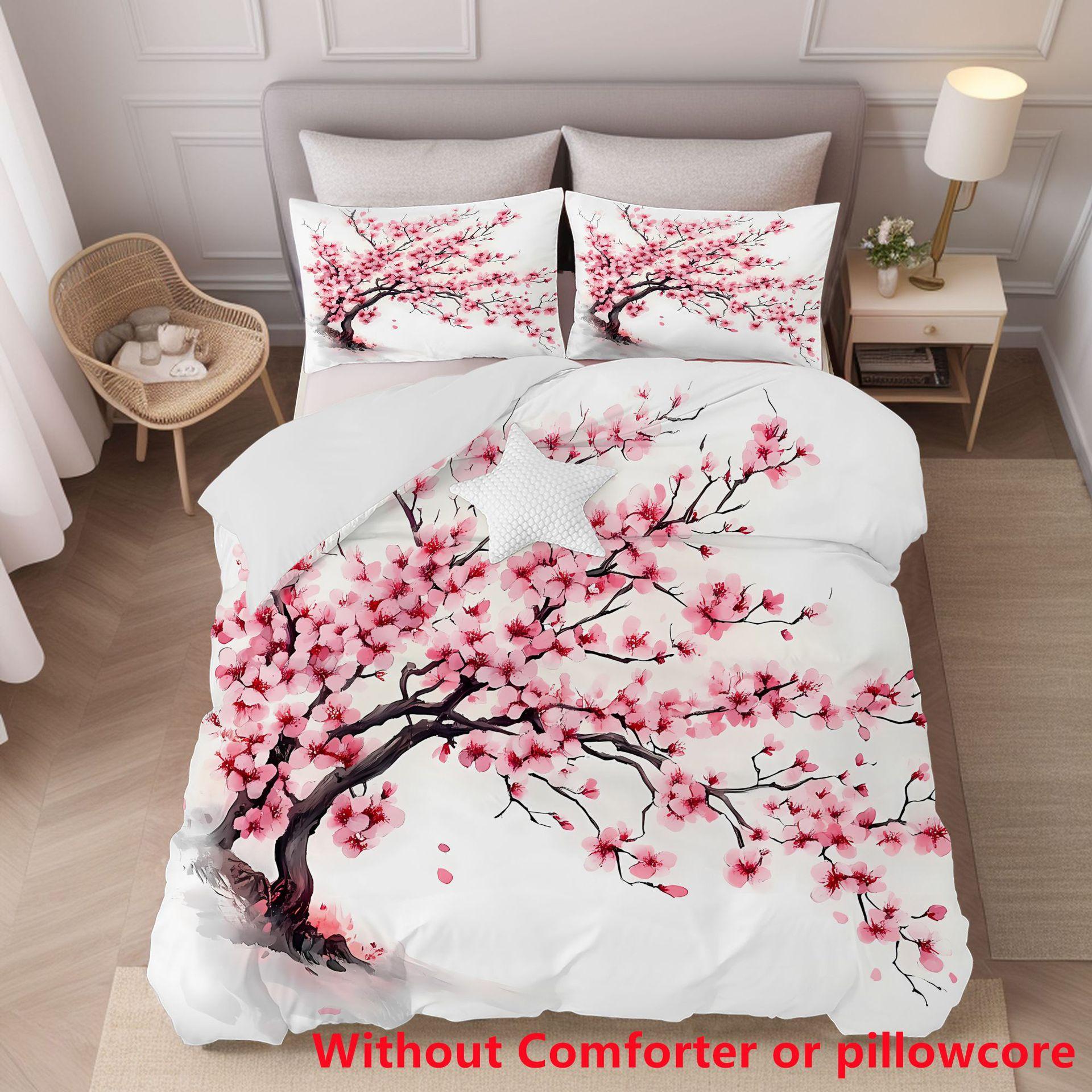 

Peach Blossoms Open Three-Piece Set, Washed And Polished Quilt Cover, Dormitory Bedding, Explosive 135 * 200cm 50 * 80cm * 1 two-piece set