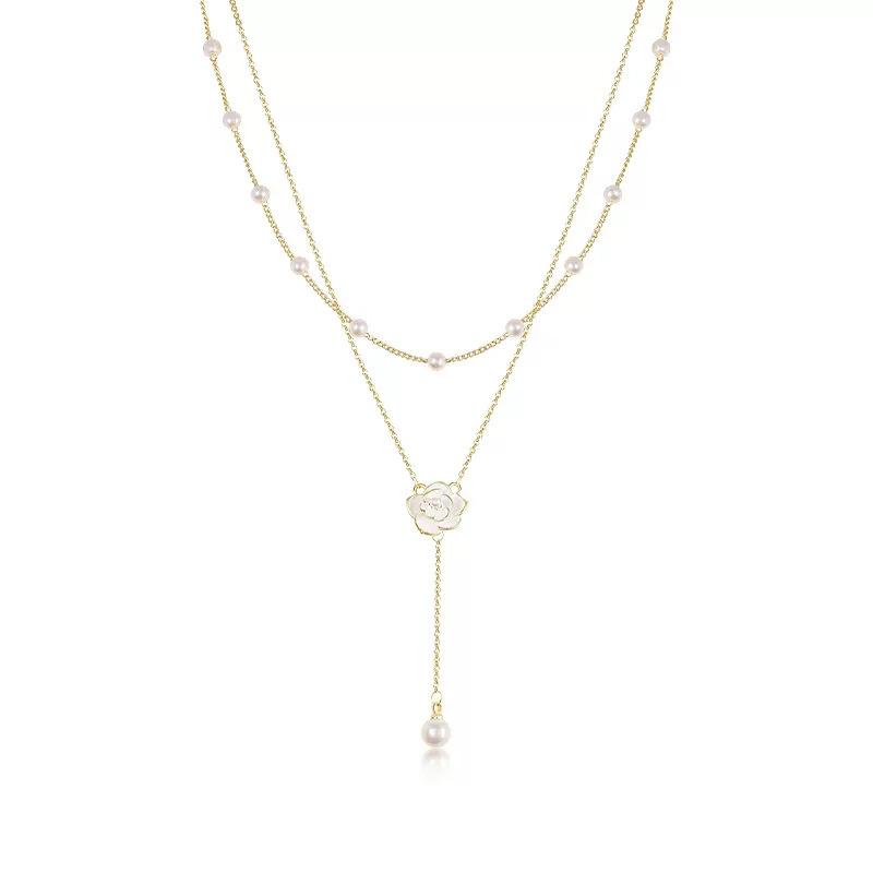 Camellia Double-layered Pearl Necklace Light Luxury Niche Temperament Neck Chain Collarbone Chain Sweater Chain