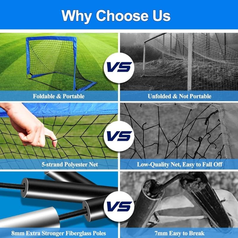 Easy To Carry Football Net Set Including 2 Foldable Markers Ball And Inflation Device For Kids Outdoor Play