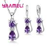 Real Zinc Alloy Sterling Zinc Alloy Color Zircon Sets for Woman Girls Shining Austrian Crystal Cute Cat Pendant Necklace Huggie Earring