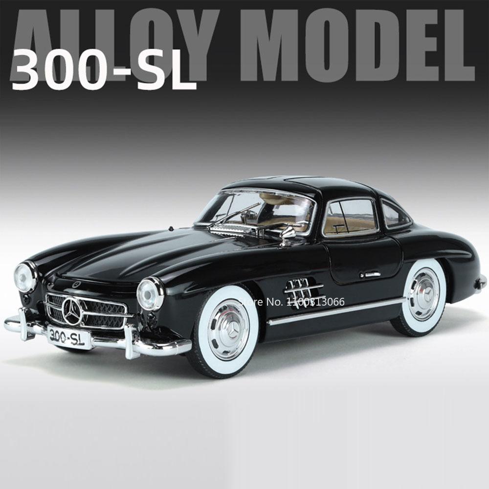 1:24er Maßstab 300SL Modelle Oldtimer Spielzeug mit Rückzug, Licht, Musik Fahrzeugen 4 Türen zu öffnen Miniaturauto Jungen Sammlung Geschenke