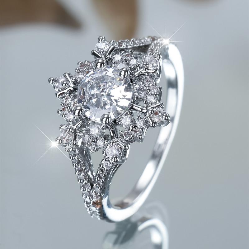 Exquisite CZ Zircon Snowflake Rings for Women Luxury Wedding Party Jewelry Fashion Rings Gift