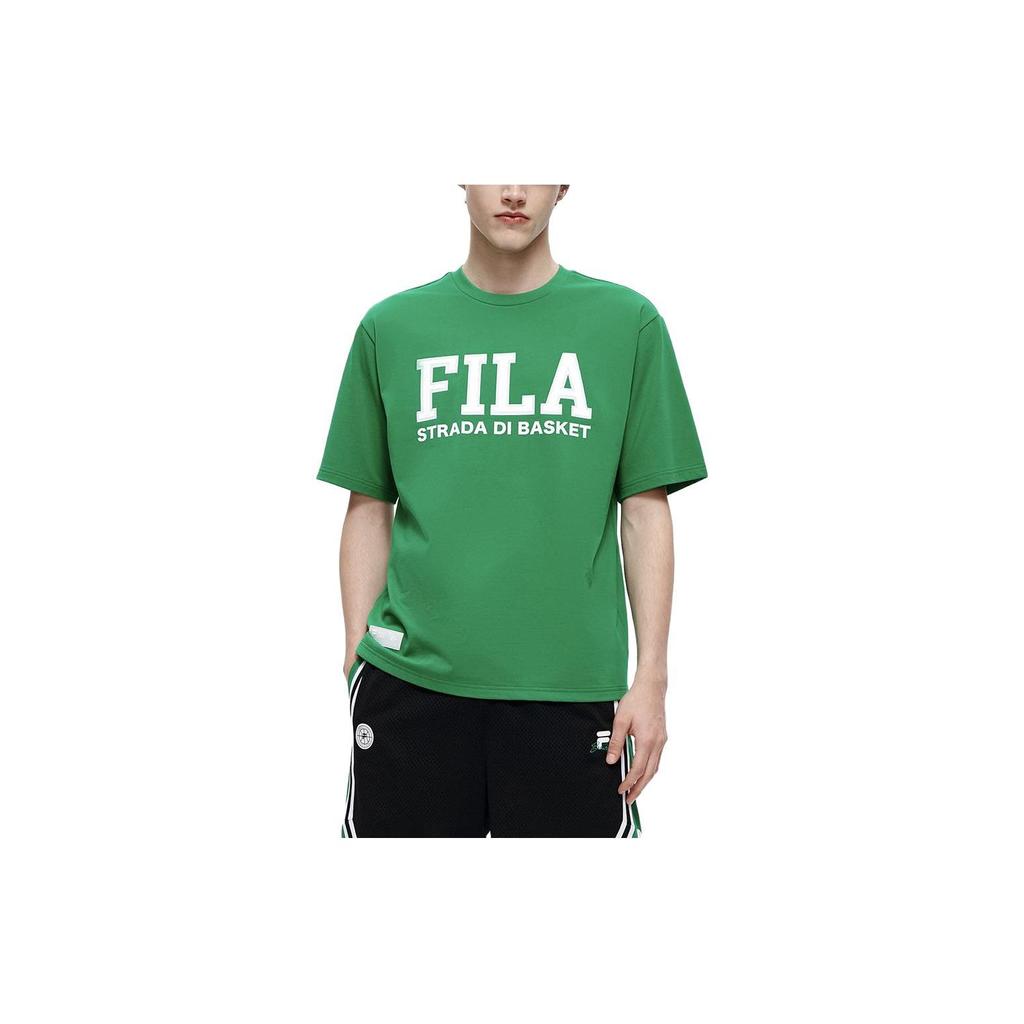FILA Fusion American Retro Letter Print Trendy Sports Loose Color Block Short Sleeve T-Shirt Men T-Shirts Leaf-Green T11M325112F-GN