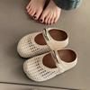 New summer fashion low heel hollow Mary Jane shoes inner height increase flat bottom woven breathable round head casual hole shoes